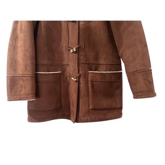 Vintage Ralph Lauren Faux Shearling Duffle Coat Women Small Brown Hooded Western - Picture 9 of 16